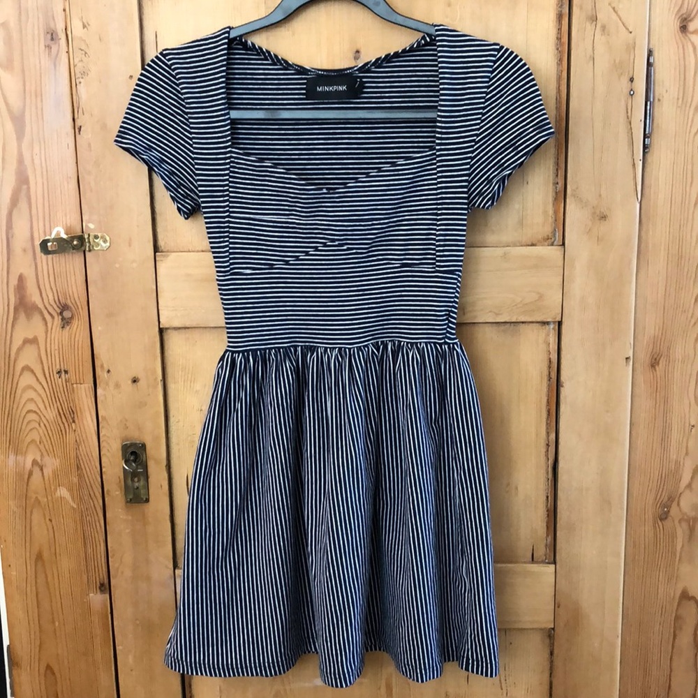 Mink pink striped skater dress